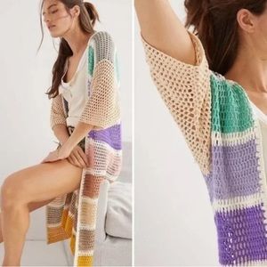 Anthropologie Colorblock Crochet Cardigan